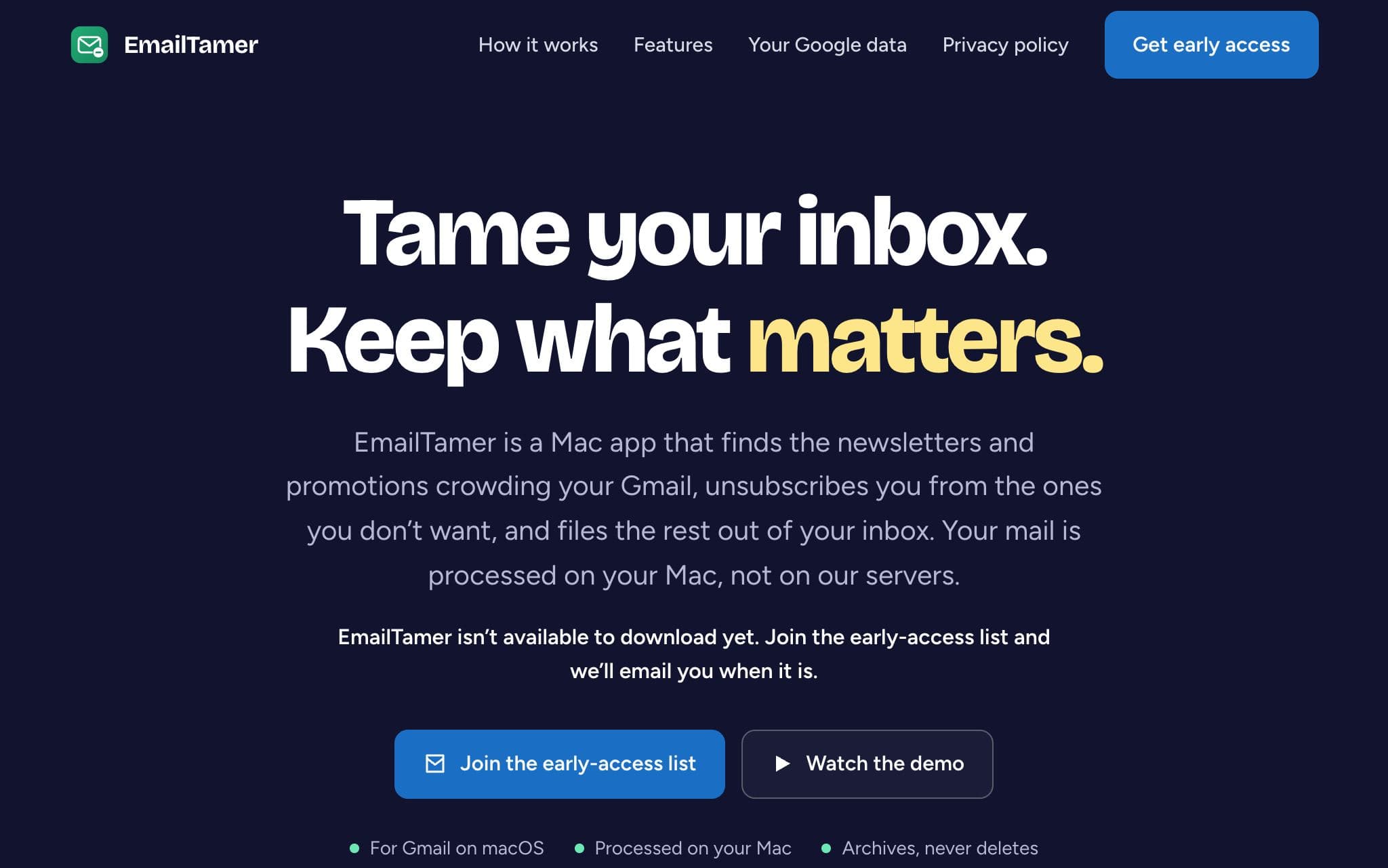EmailTamer website