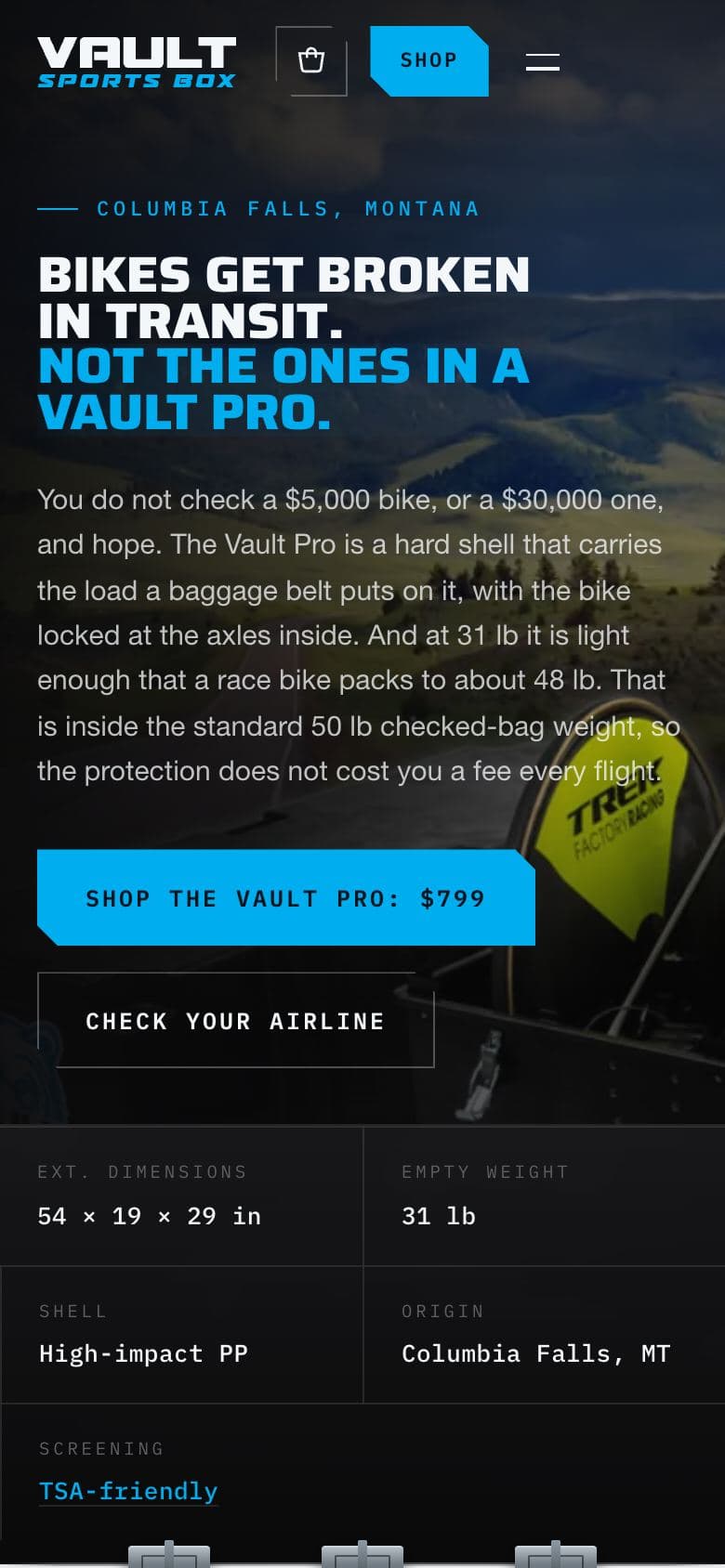 Vault Sports Box website on a phone